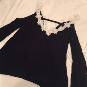 Navy top with beautiful floral detail